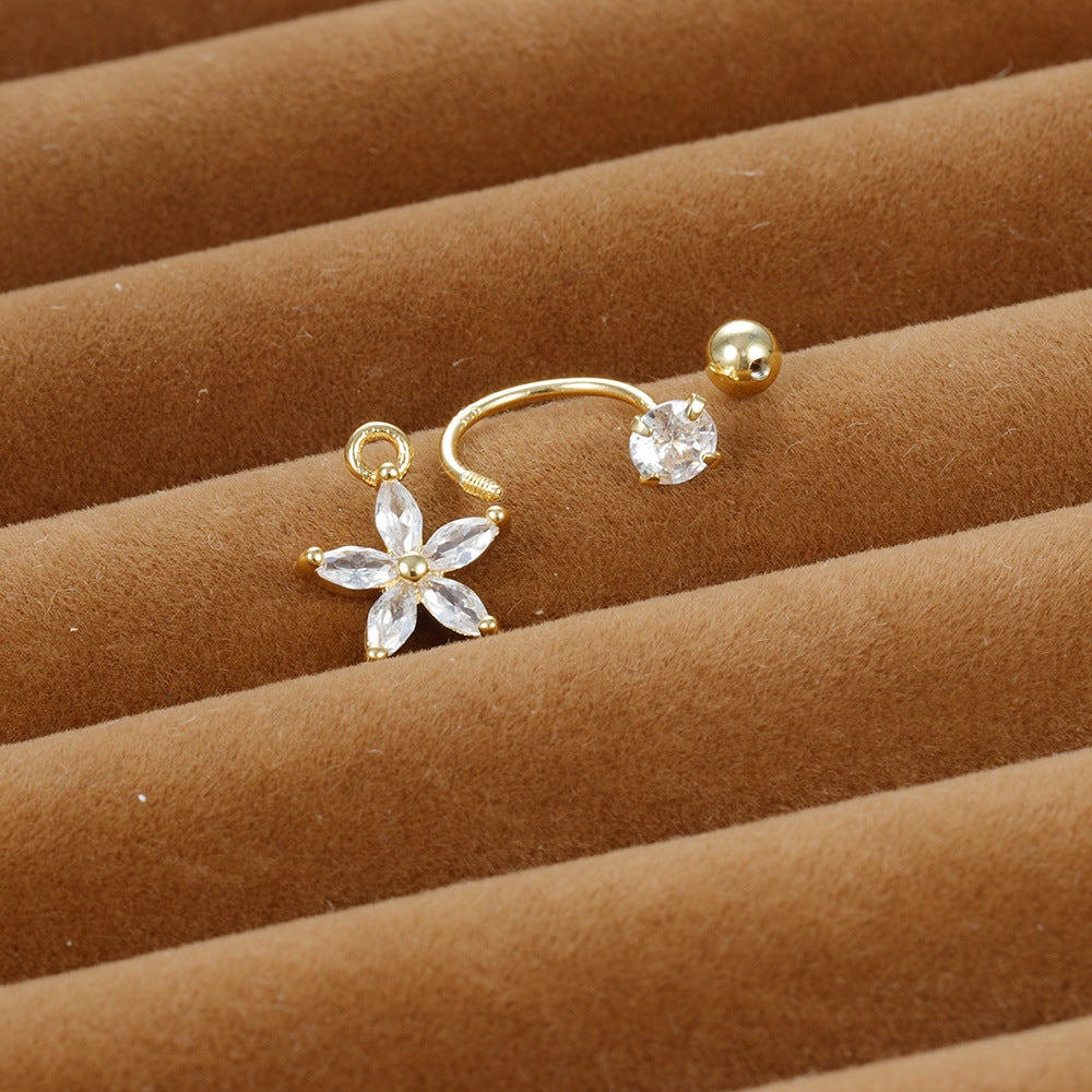 Shaped Piercing Flower Zircon Ear Bone Earrings