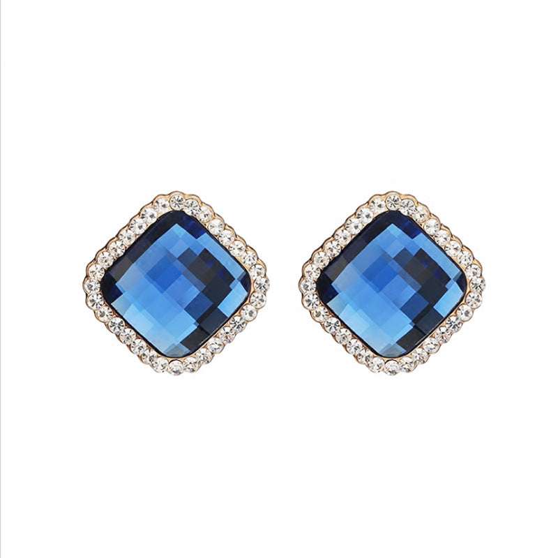 Fashion Exaggerated Alloy Prismatic Crystal Female Temperament Electroplated Earrings