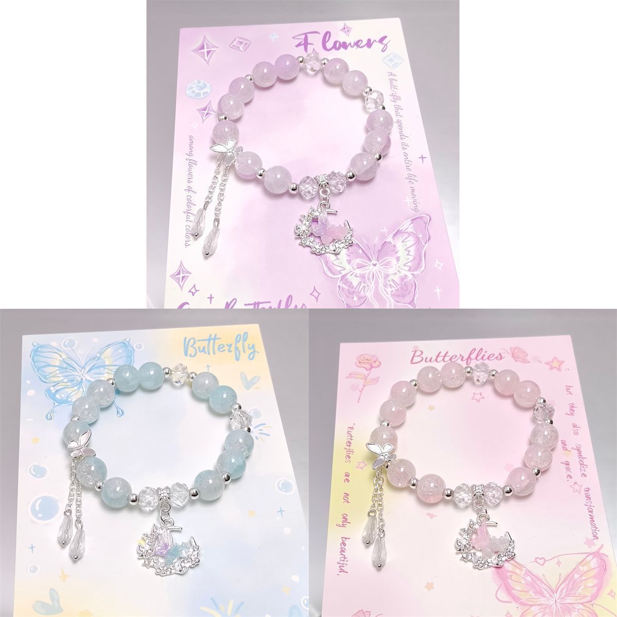 Children's Crystal Butterfly Water Drop Female Design Sense Bracelet