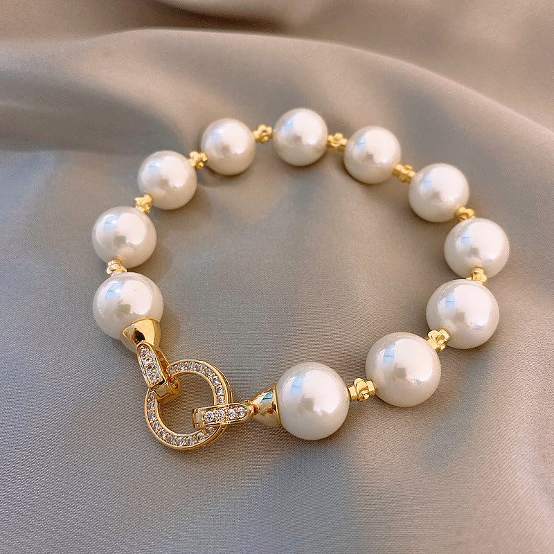 Women's Electroplated Zircon Circle Pearl Fashionable Elegant Versatile Retro Affordable Luxury Bracelet