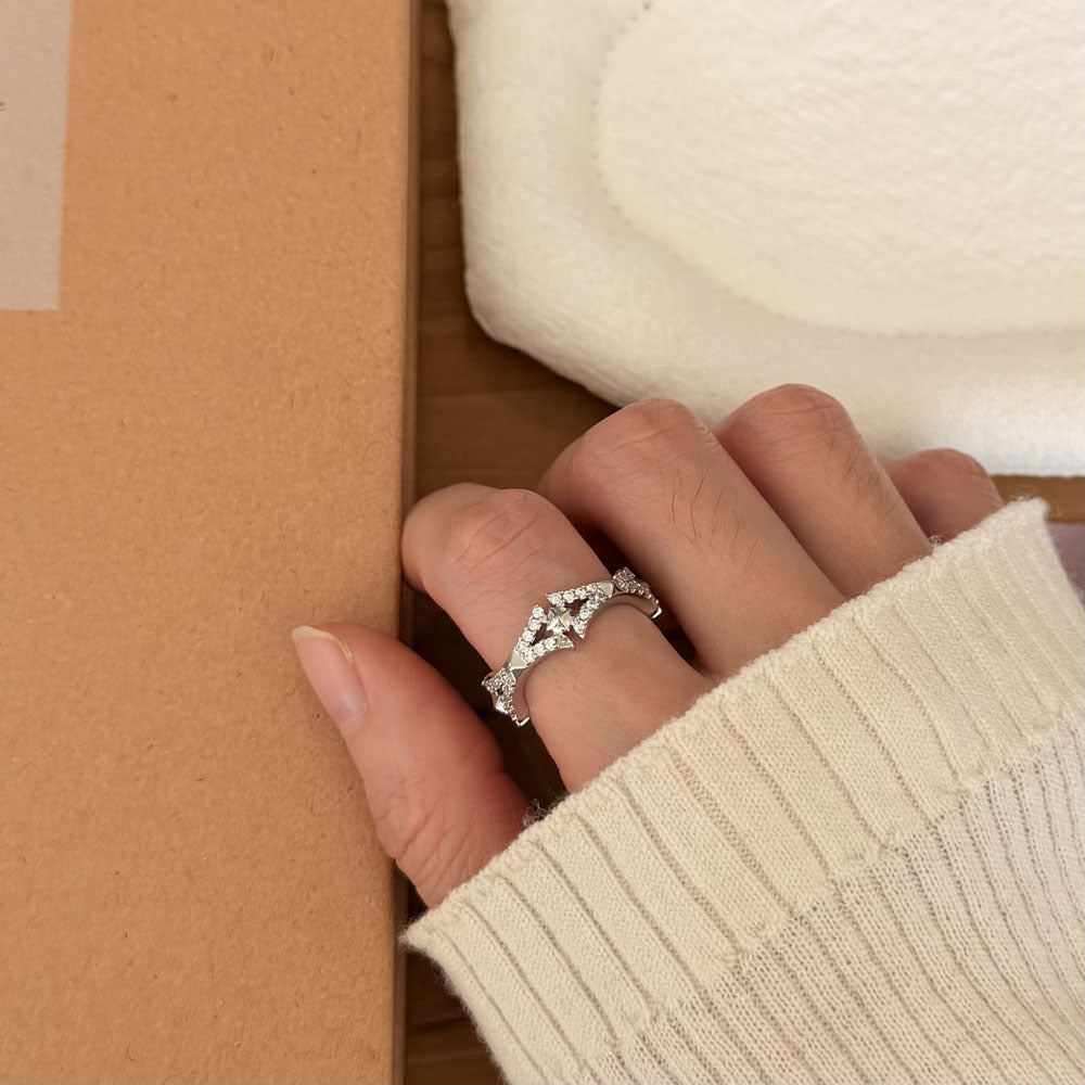 Women's Sier Inlaid Zirconium Love Heart-shaped Fashion Trend Design Twin Ring