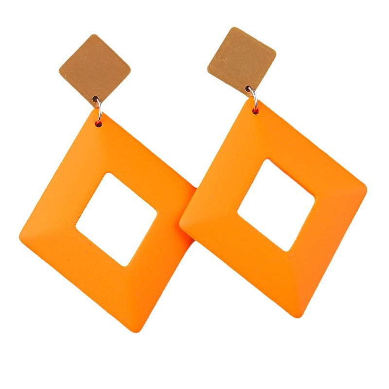 Candy Color Hollow Geometry Rhombus Acrylic Personality Earrings