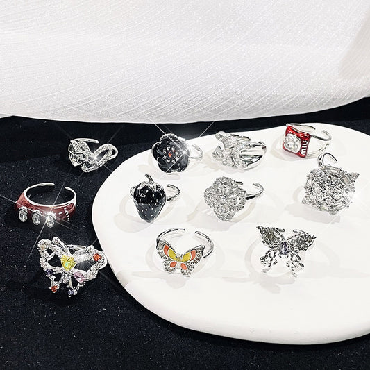 Luxury High-grade Butterfly Rose Twin Series Open Design Personality Rings