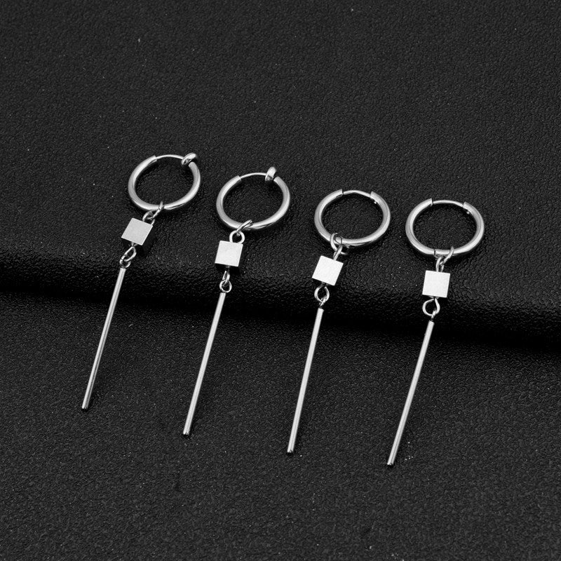 Men's Style Long Stainless Steel Square Punk Earrings