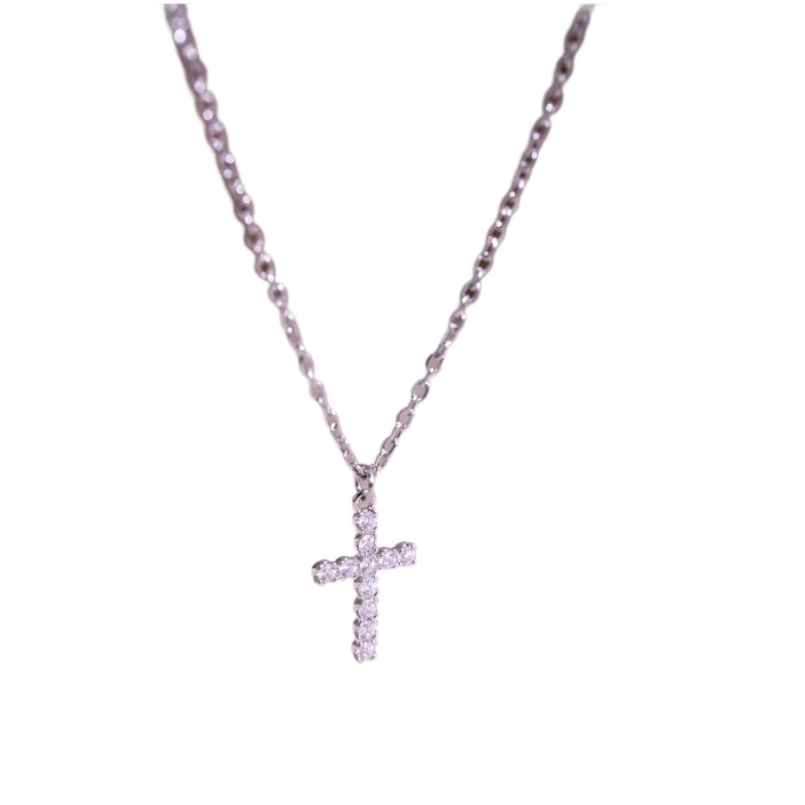 Women's Shiny Sier Diamond Cross For Hot Sweet Necklace