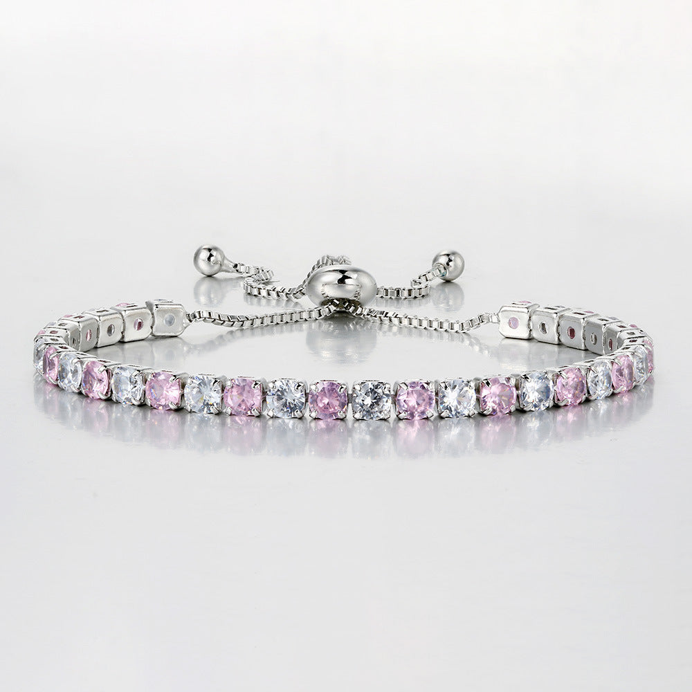 Color Zircon Female Full Diamond White Gold Plated Tennis Bracelets