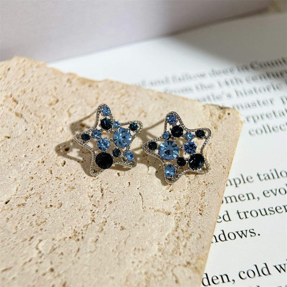 Women's Summer Fresh Blue Zirconium Pentagram Light Stud Earrings