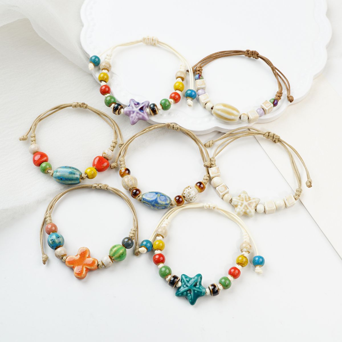 Style Ceramic Chinese Woven Beads Girlfriends Mori Carrying Strap Bracelet