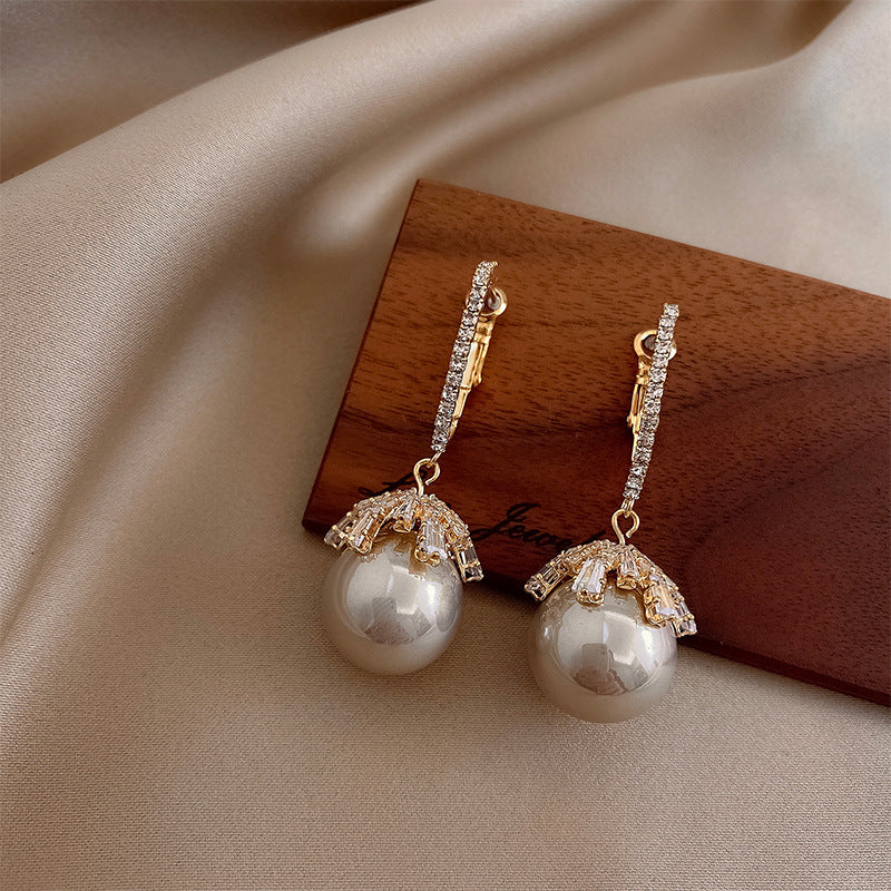 Women's High-grade Zircon Pearl Eardrops Trendy Sier Earrings