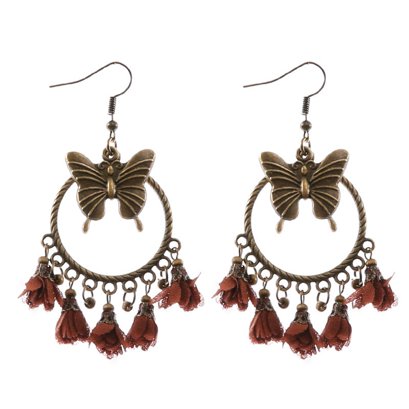 Ethnic Style Butterfly Retro Long Tassel Earrings