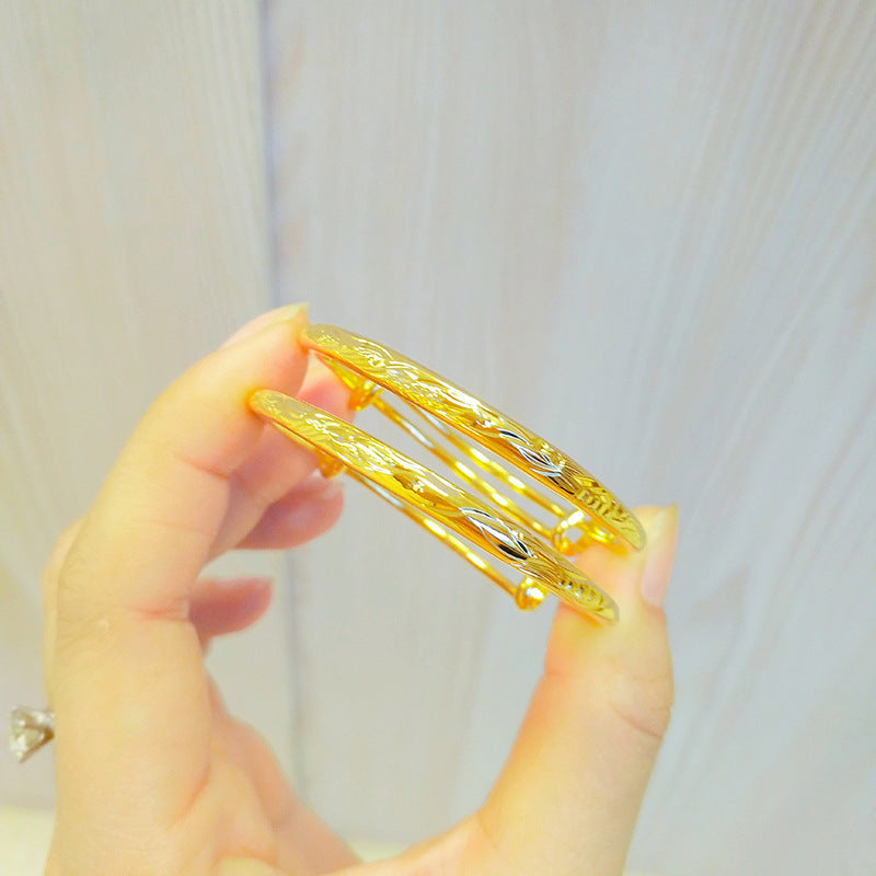 Children's Boutique Alluvial Gold Push-pull Opening Adjustable Glossy Simple Round Bracelet