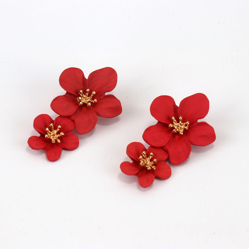 Fashion Personality Trend Multicolor Double Layer Flower Earrings