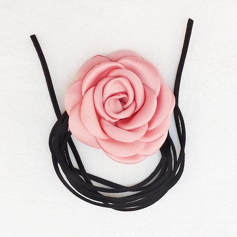 French Flower Tassel Tie Neck Camellia Necklaces