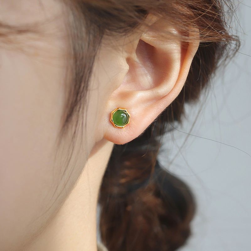 Women's Jasper Sterling Sier National Style Retro Elegant High-grade Personalized Stud Earrings
