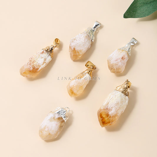 Natural Yellow Crystal Cluster Irregular Rough Pendants