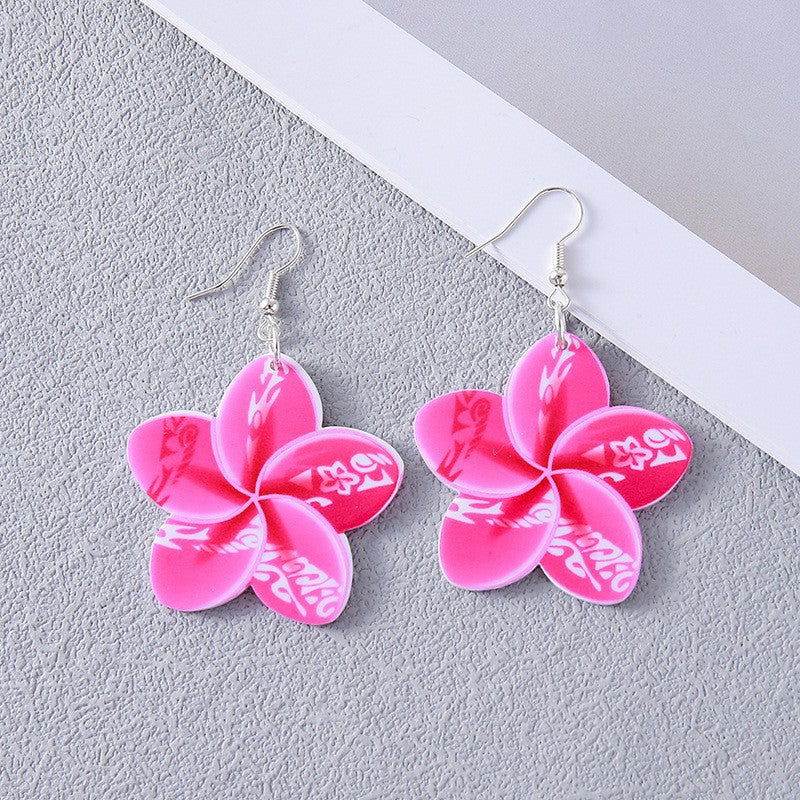 Colorful Flower Acrylic Duplex Printing Three-dimensional Earrings