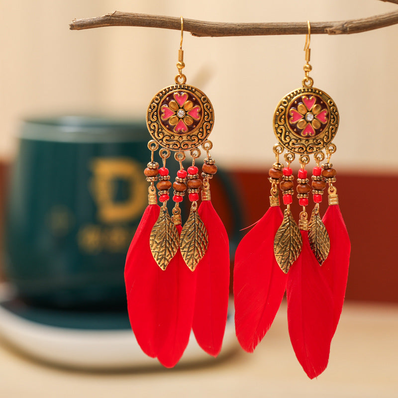 Round Painting Oil Long Fringe Female Earrings