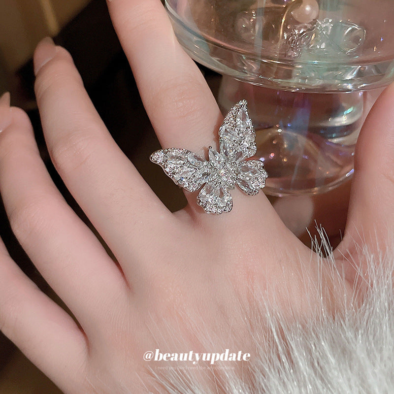 Fairy Luxury Zircon Butterfly Opening Light Trendy Index Finger Niche Ring