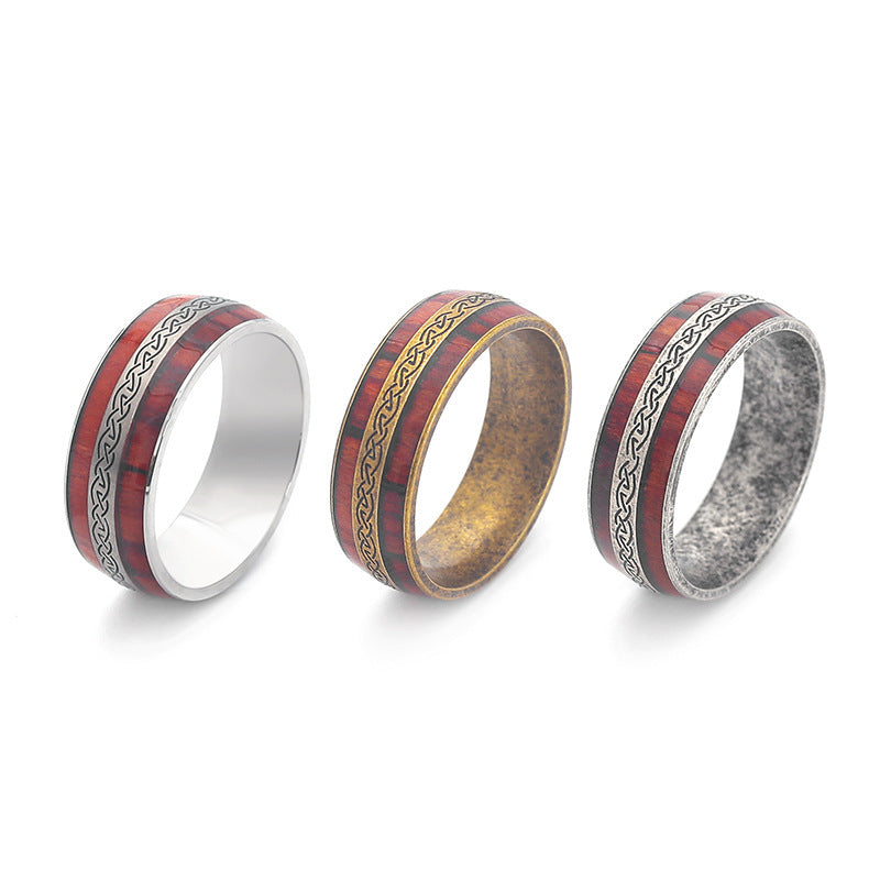 Retro Viking Rune Two-tone Wood Leather Rings
