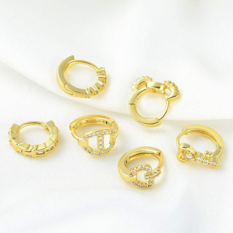 Women's Micro Inlaid Zircon Fashionable Simple Geometric Clip Personalized Hot Design Earrings