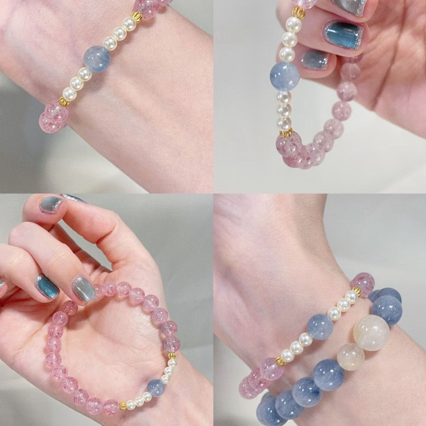 Late Artificial Crystal Couple Sense Female Heart Moonstone Design Strawberry Bracelets