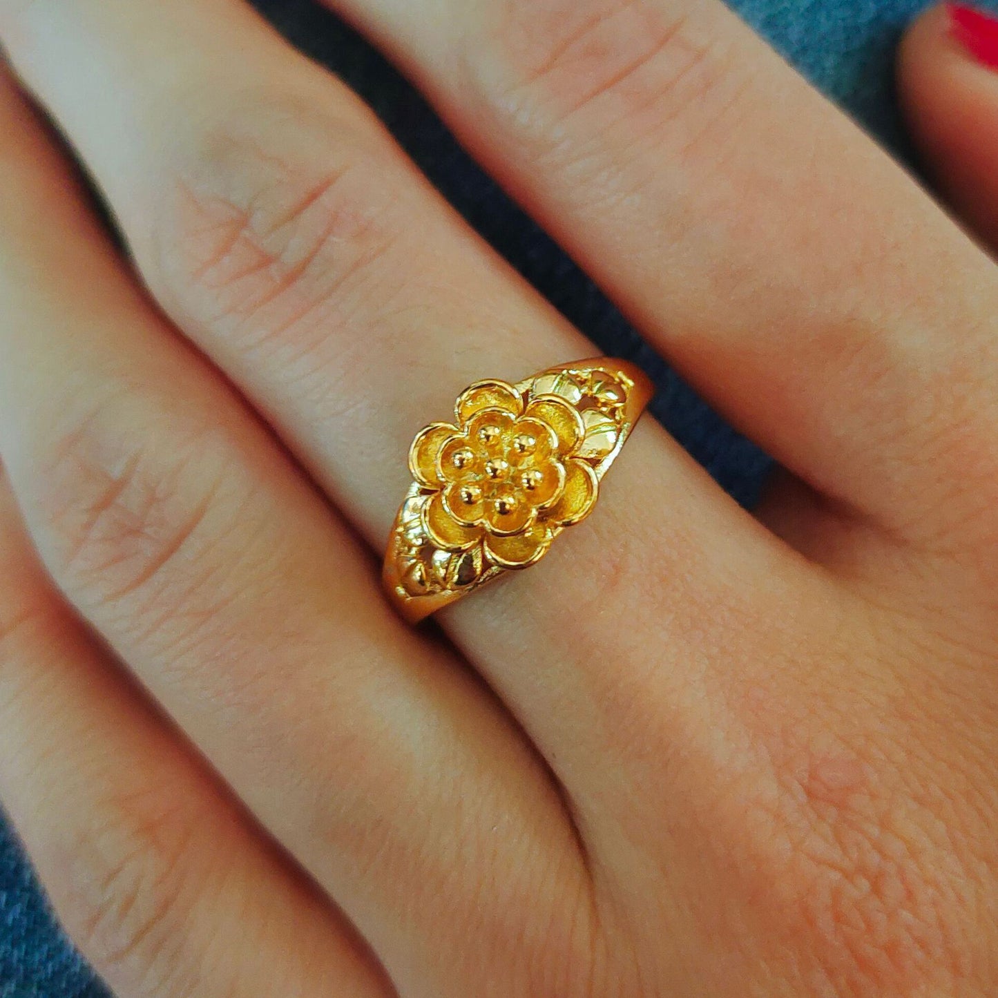 Flower Female Vacuum Plating No Color Fading Gold Rings