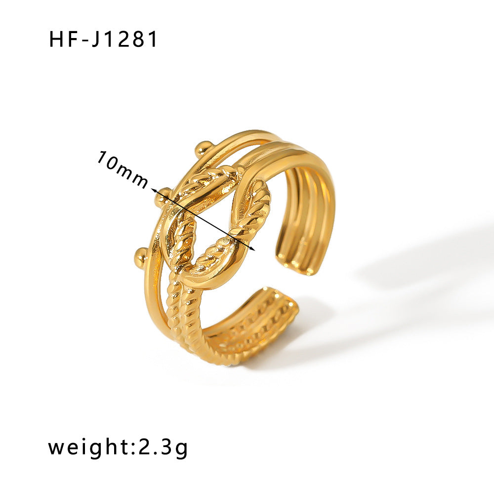 Minority Design Irregular Oil Pressure Gold Titanium Steel Open Female Rings