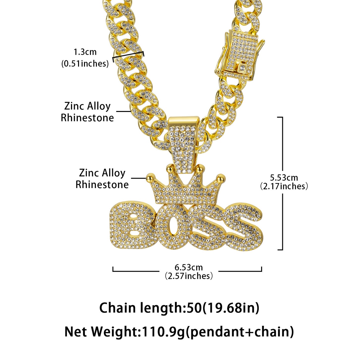 Men's Jewelry Crown Alloy Full Diamond Cuban Necklaces