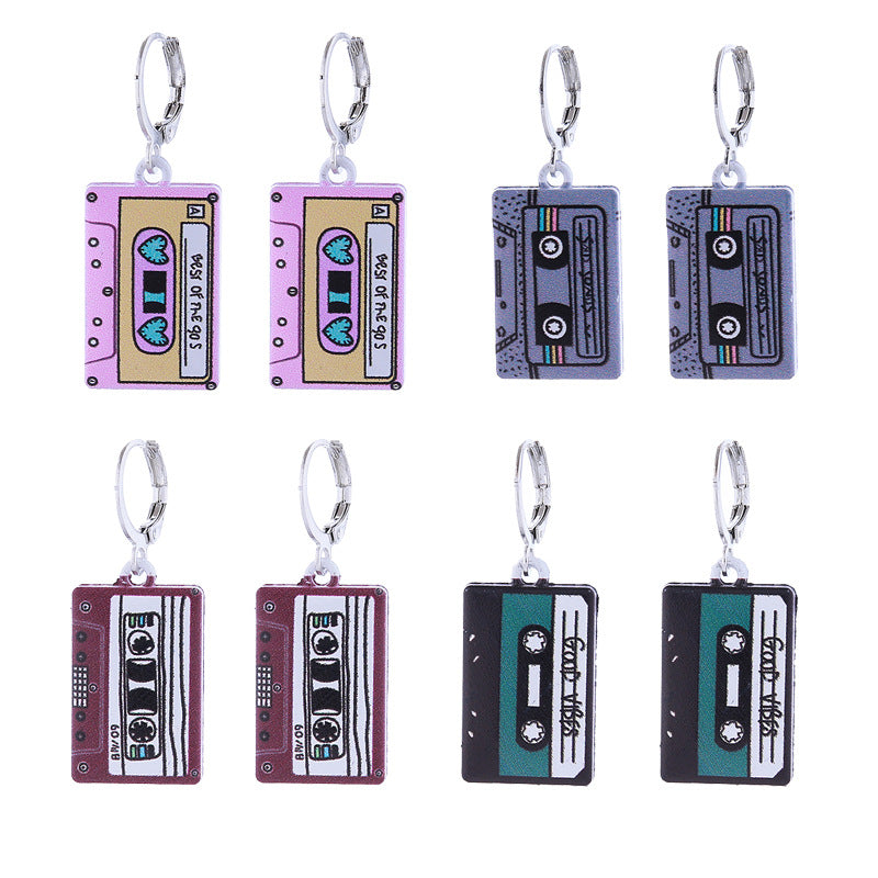 Retro Nostalgic Style Alloy Enamel Bicycle Bus Sewing Machine Tape Earrings