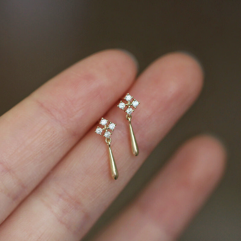 Sterling Sier Gold-plated Diamond Delicate Simple Temperamental Eardrops Stud Earrings