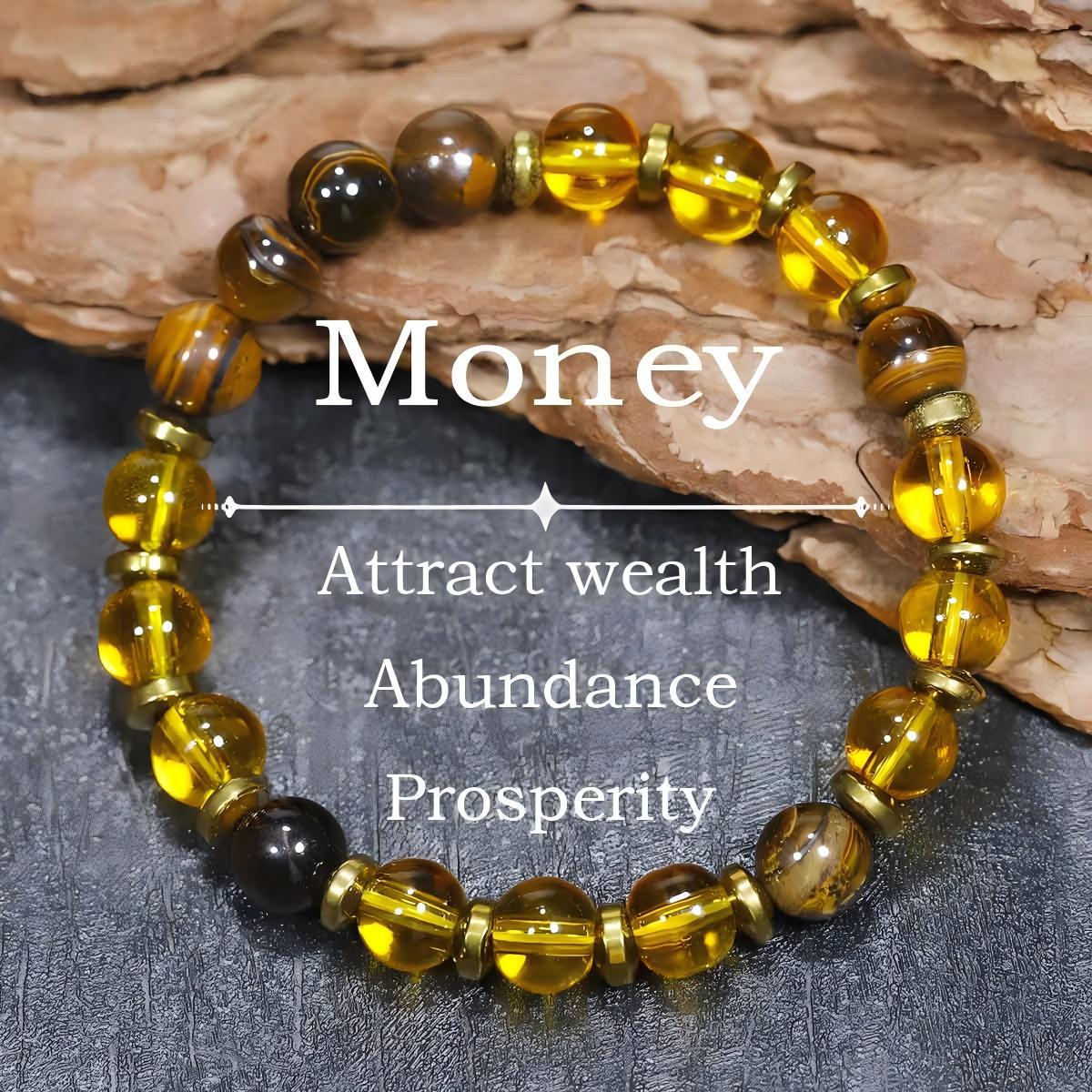 Tigereye Natural Stone Beaded Crystal Unisex Bracelet