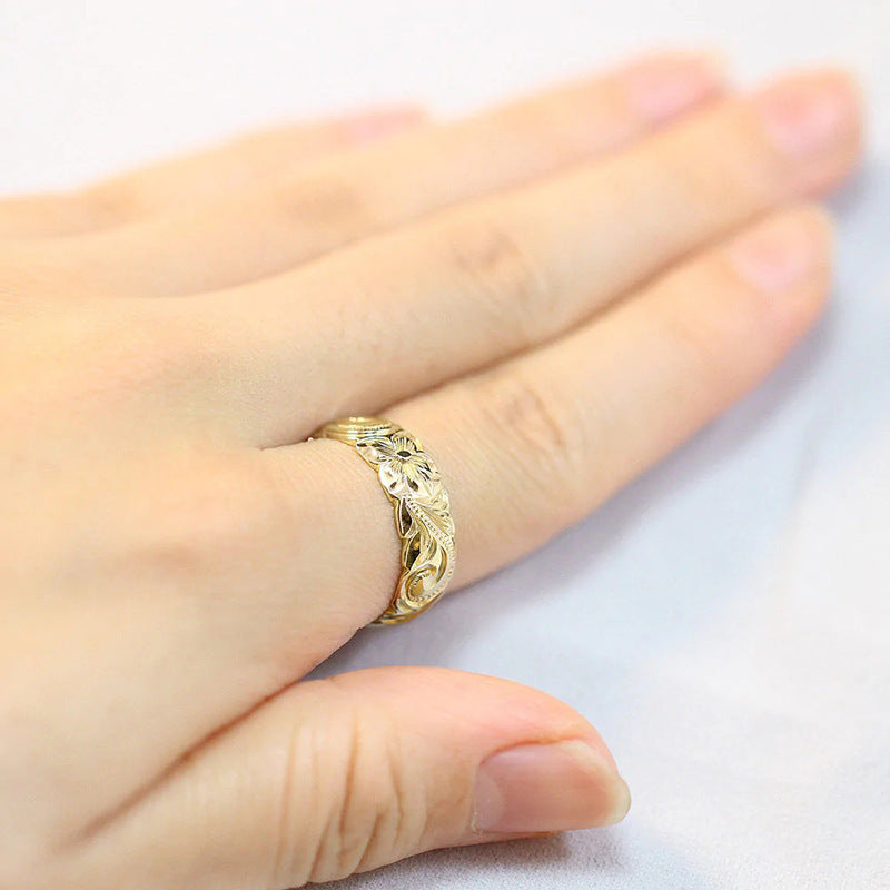 Women's Simple Fashion Textured Rose Flower Vintage Ring