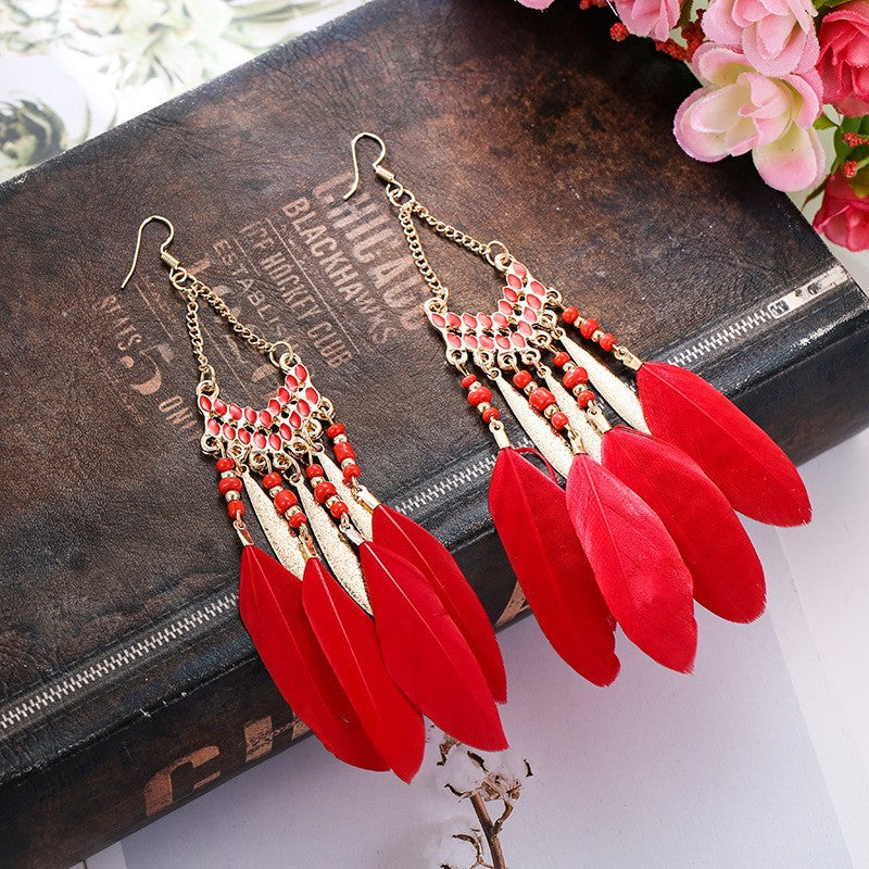 Bohemian Feather High-grade Yunnan Tourism Holiday Earrings