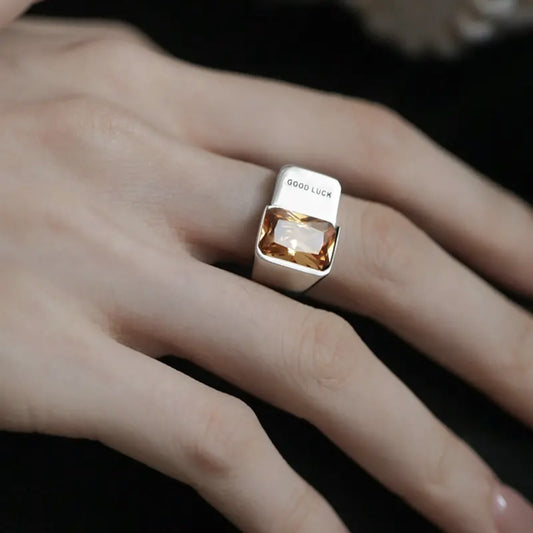 Square Caramel Zircon Female Retro Fashion Ring