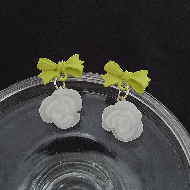 Women's Sier Needle Crystal Pearl Tulip Flower Simple Graceful Earrings