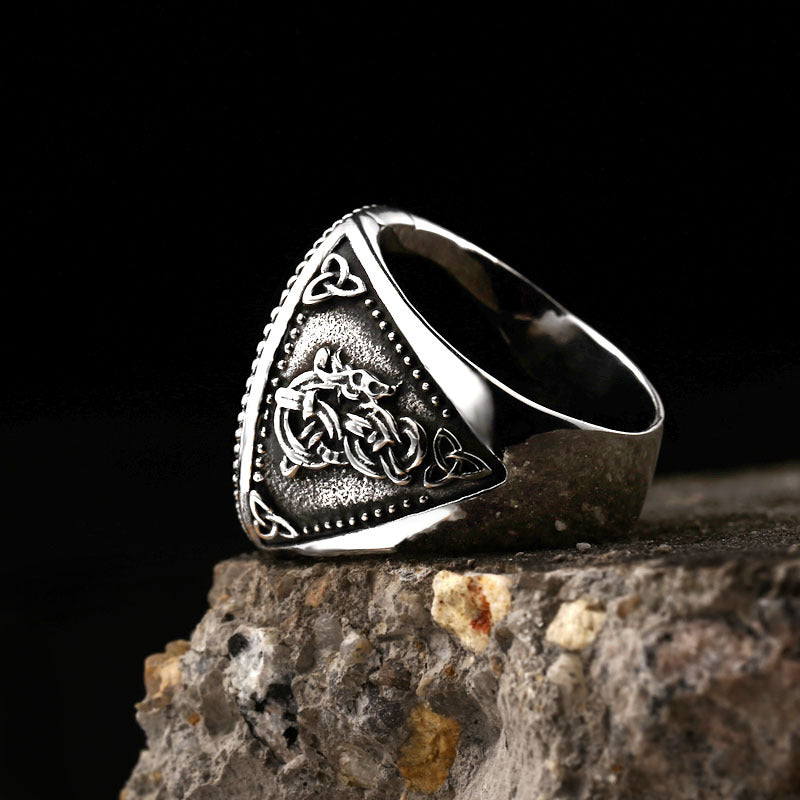 Letter Stainless Steel Nordic Animal Wolf Head Titanium Rings