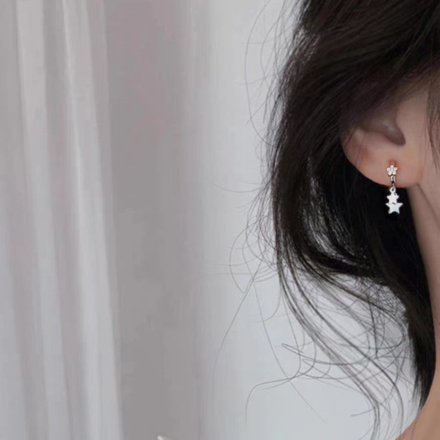 Women's Sier Needle Summer Sweet Star Three-pointed Clip Simple Ear Buckle