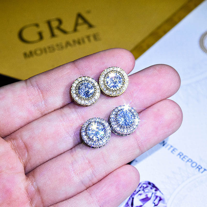 Women's Carbon Rhinestone Ear Full Diamond Bezel Setting Eight Hearts Arrows Stud Earrings