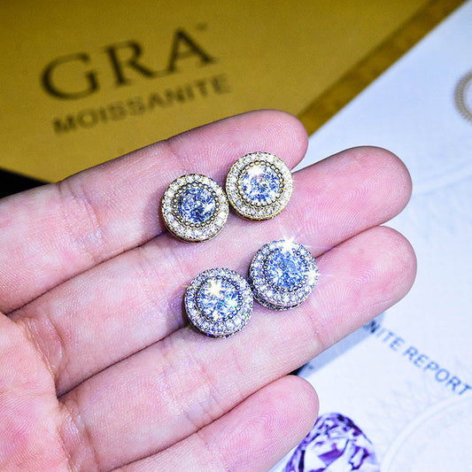 Women's Carbon Rhinestone Ear Full Diamond Bezel Setting Eight Hearts Arrows Stud Earrings