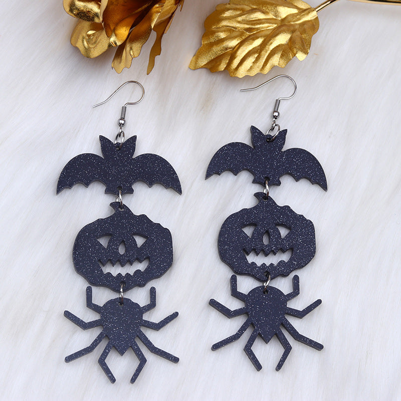 Women's Halloween Exaggerated Long Stitching Bat Pumpkin Spider Earrings