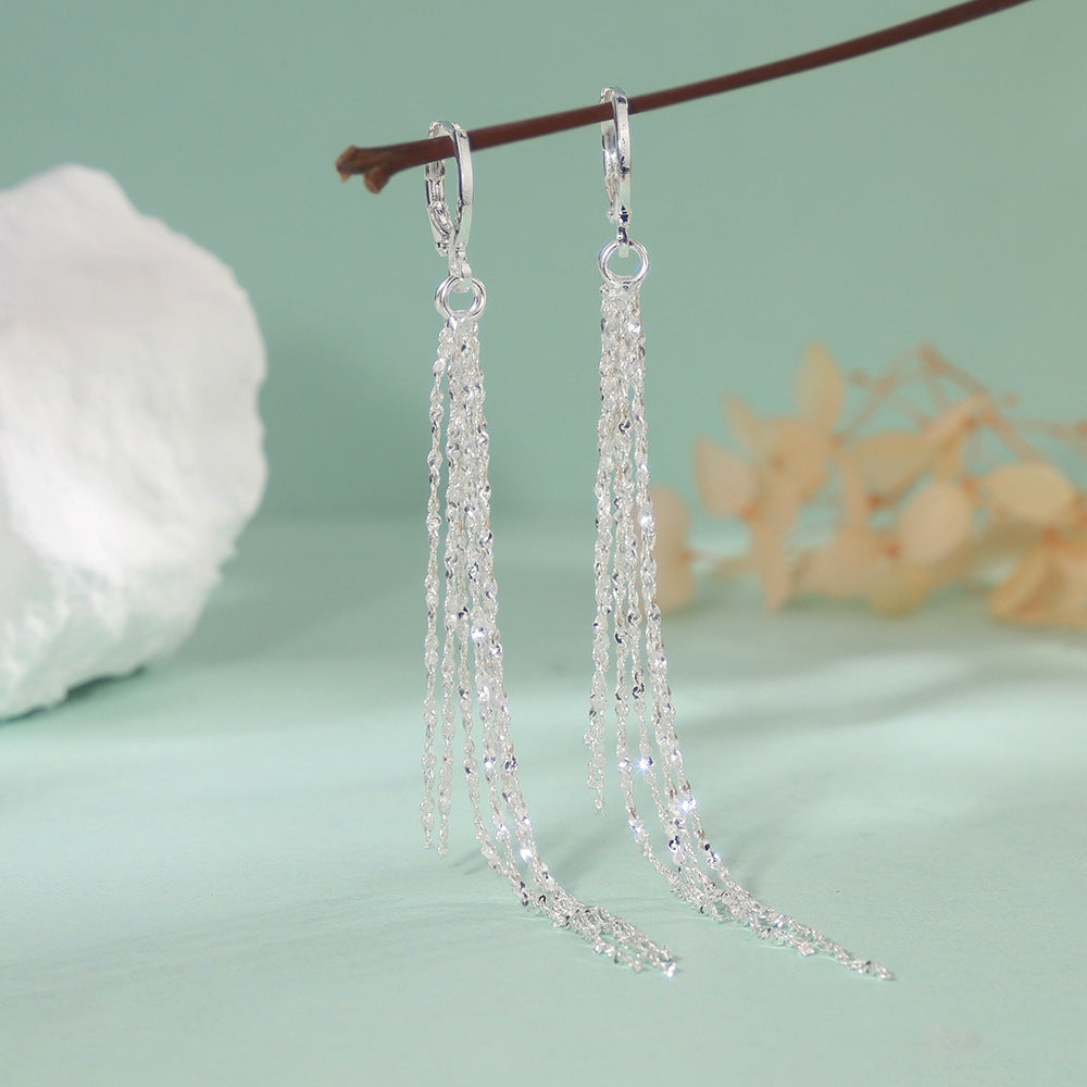 Cold Wind High Waterfall Sier Long Slimming Earrings