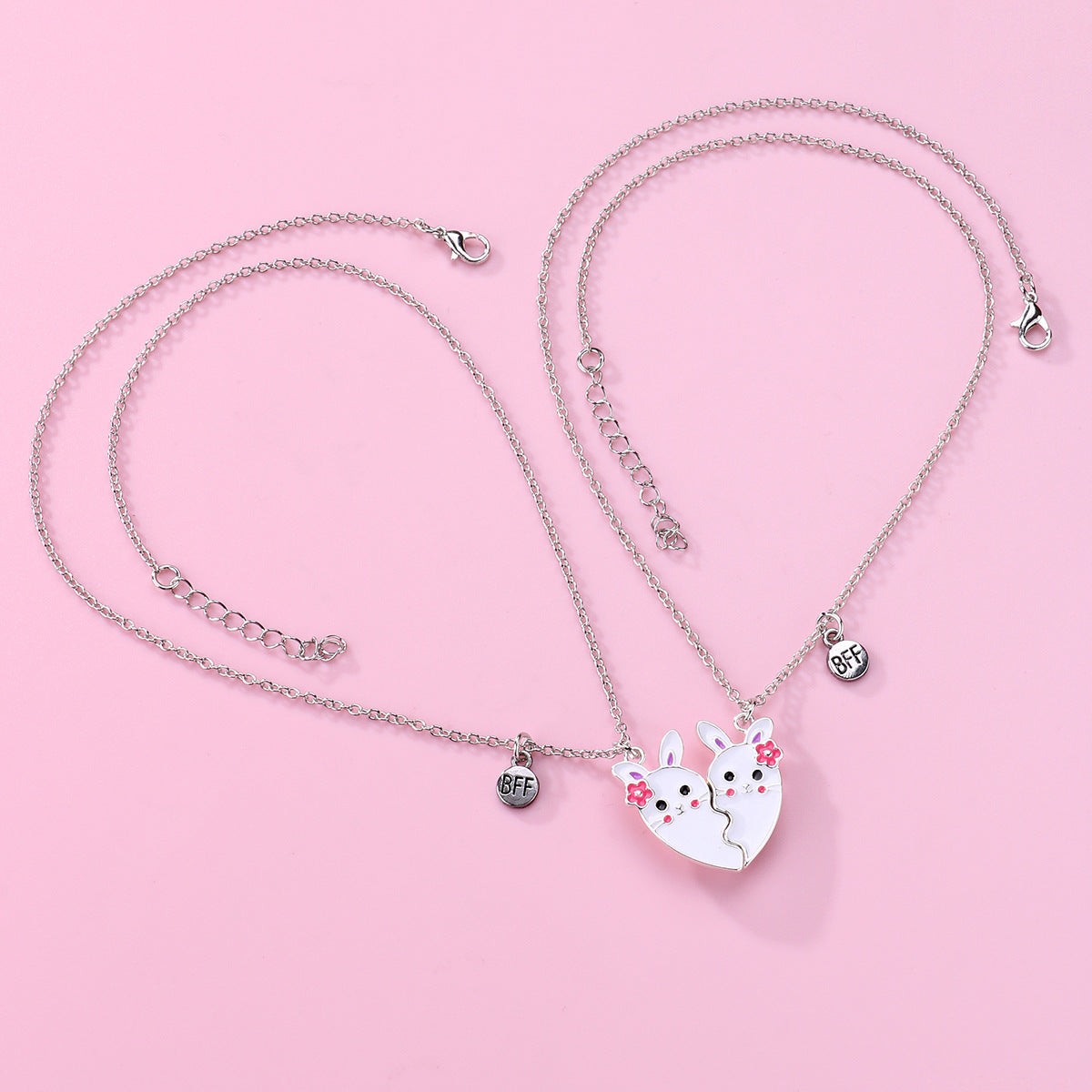 Children's Rabbit Cartoon Good Friends Heart-shaped Alloy Dripping Necklaces