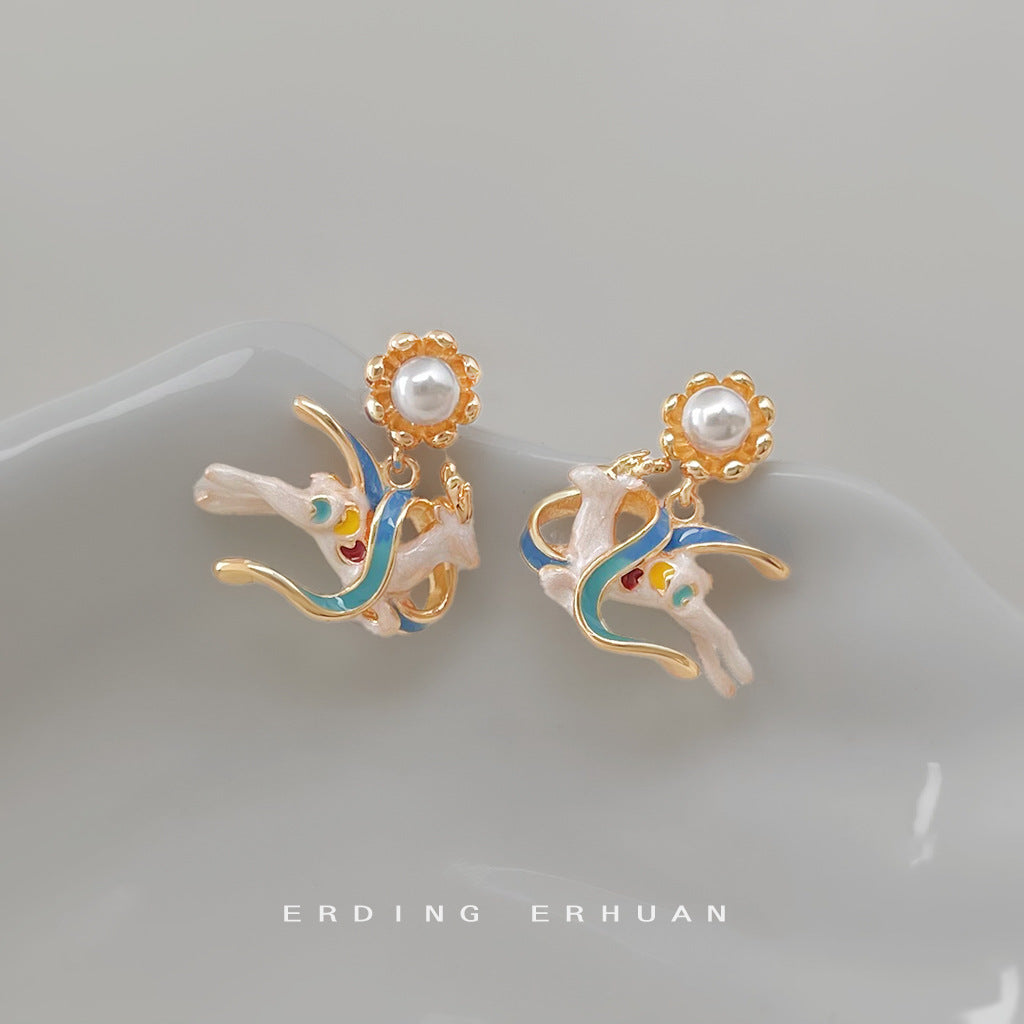 Retro National Trend Chinese Enamel Drip Glazed Hand Painting Earrings