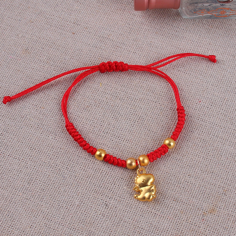 Chinese Style Hand-woven Gold-plated Dragon Red Rope Bracelets