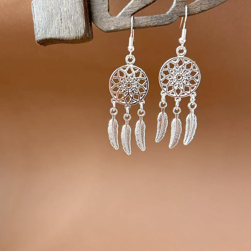 Sier Ethnic Style Peacock Retro Ear Hook Vintage Scenic Spot Earrings