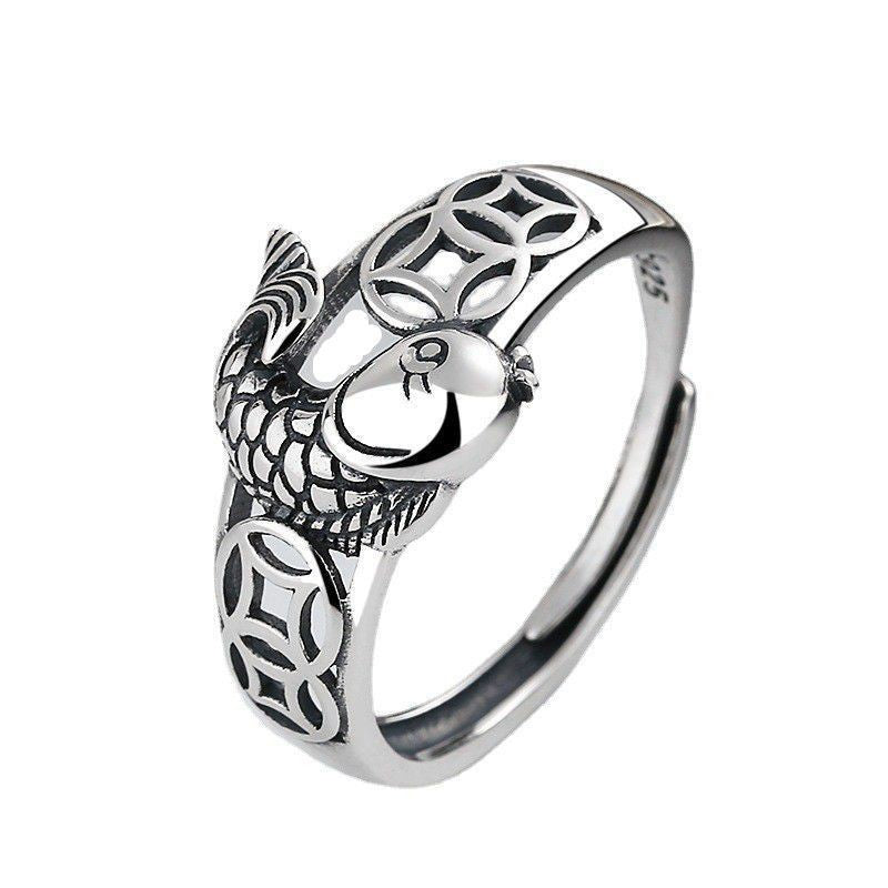 Enamel Color Auspicious Gradient Lucky Koi Chinese Ring