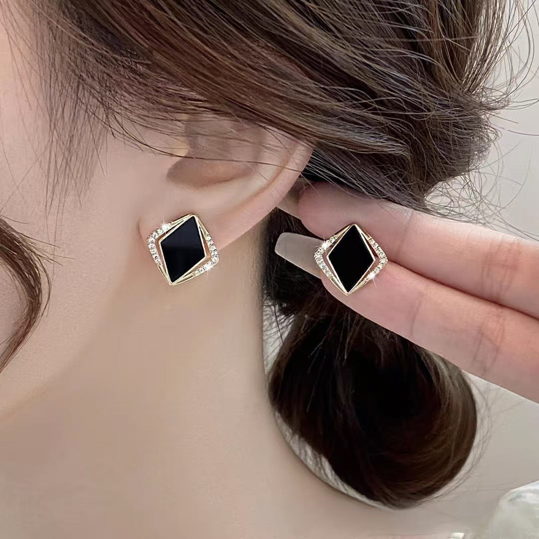 Delicate Black Auricular Needle Frosty Style Clear Design Advanced Sense Stud Earrings