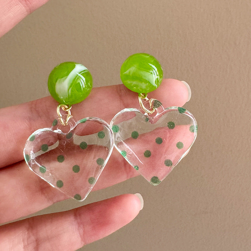 Fresh Sweet Green Polka Dot Love Refined Simple Design Smart Earrings