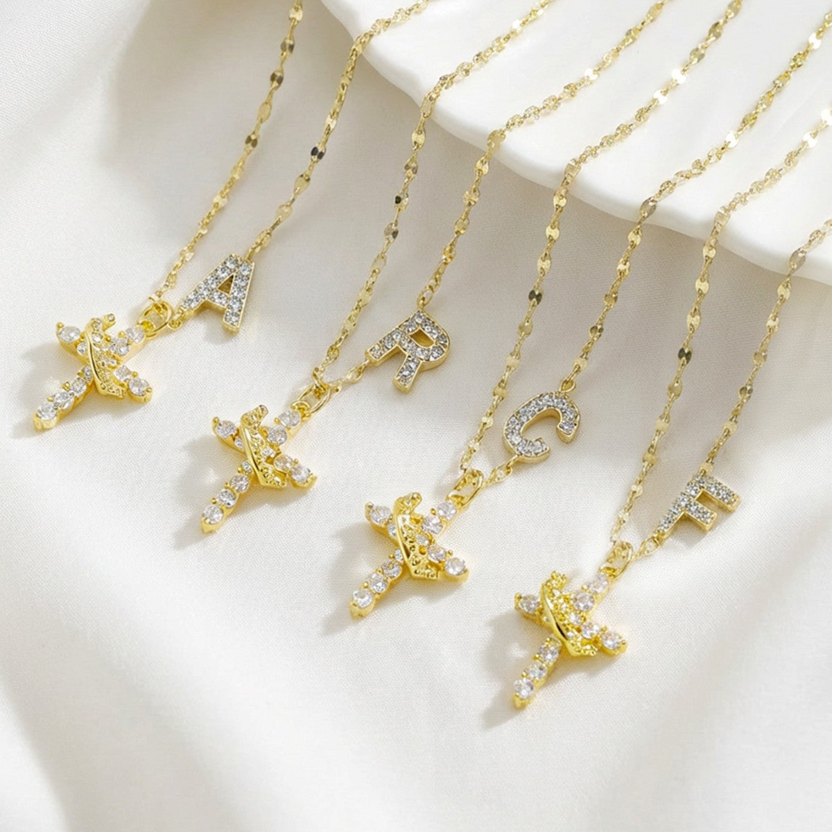 Full Diamond Rotatable Crown Cross With Letters Gold-plated Necklace