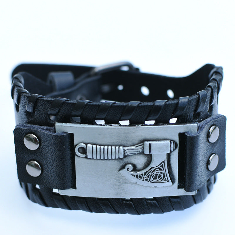 Men's Retro Viking Totem Leather Wolf Head Bear Claw Gossip Lucky Bracelet
